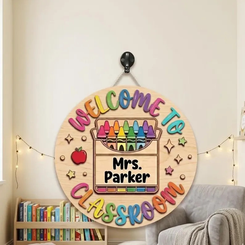 Custom Teacher Classroom Wooden Sign with Rope Personalized Gift