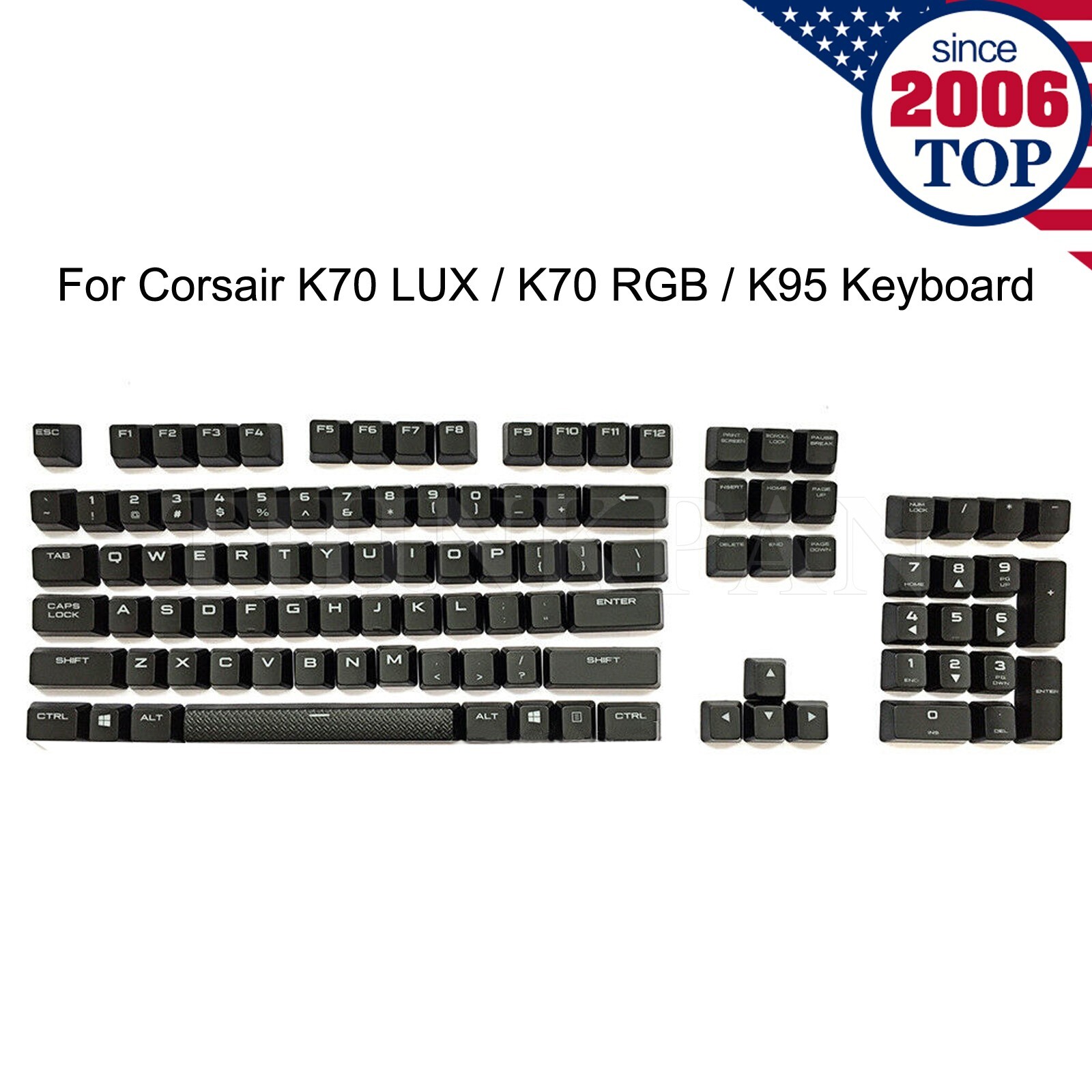 A Set ABS Black Key caps Replacement for Corsair K70 RGB Mechanical Keyboard