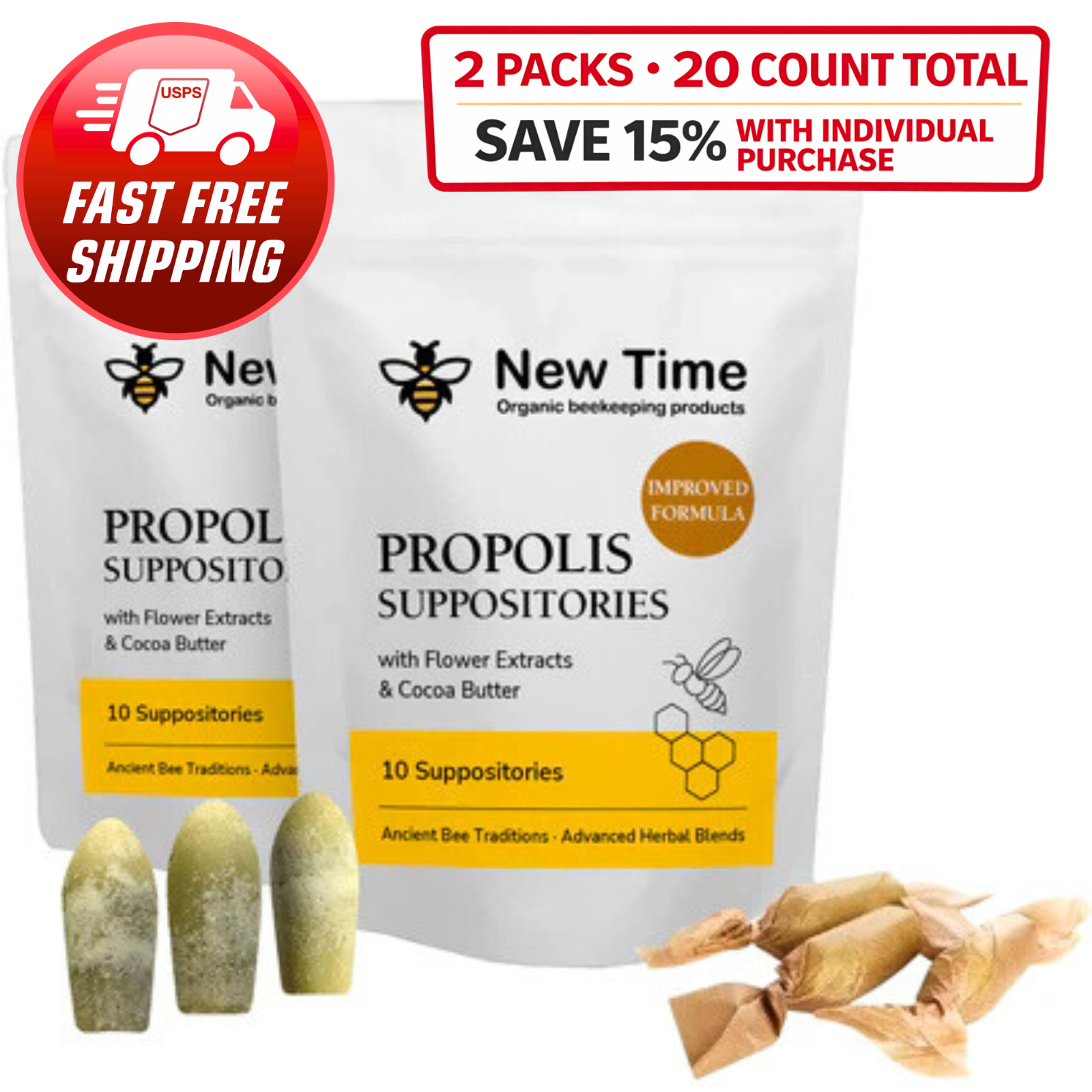 2 Pack Propolis Suppositories – Hemorrhoids, Prostatitis Comfort Support for Men