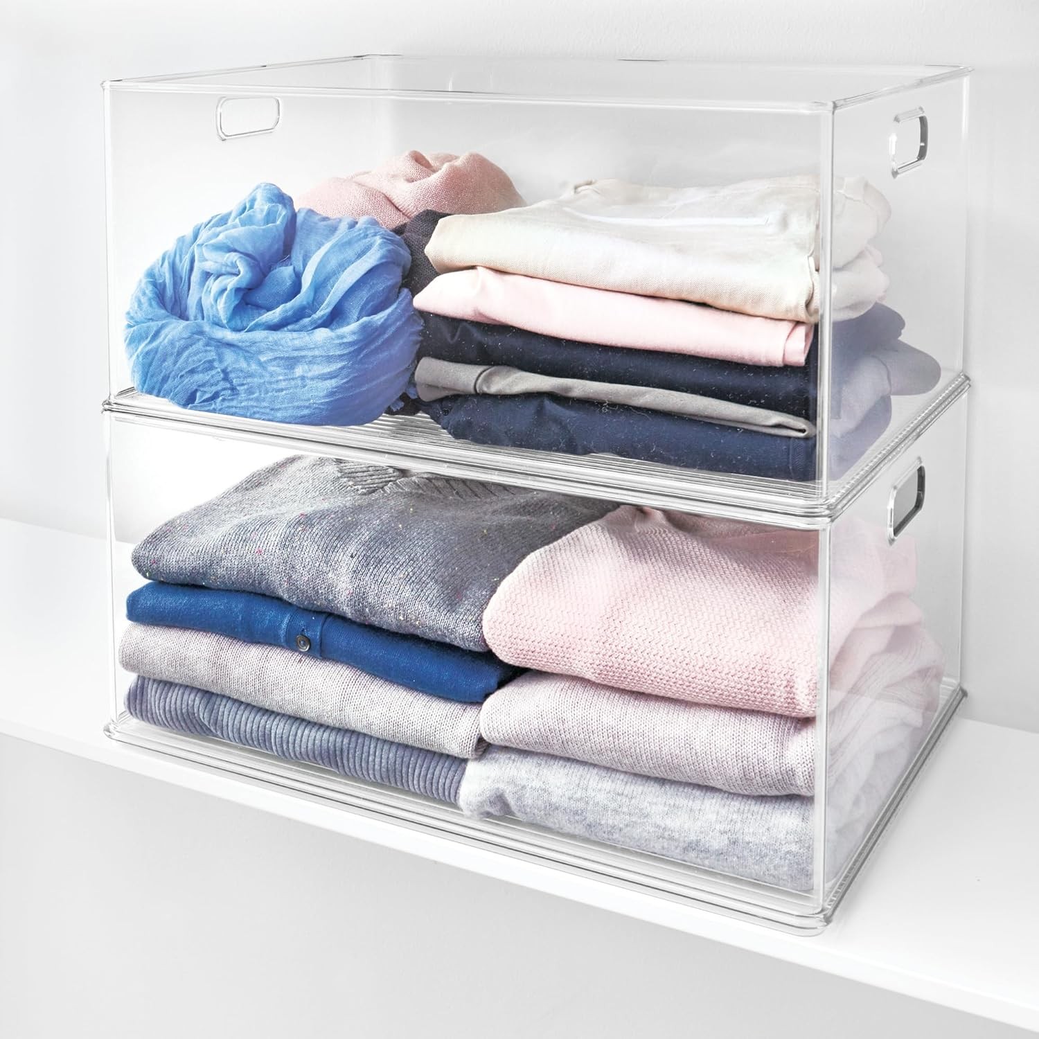 Recycled Plastic Stackable Storage Bin W/ Handles Clear