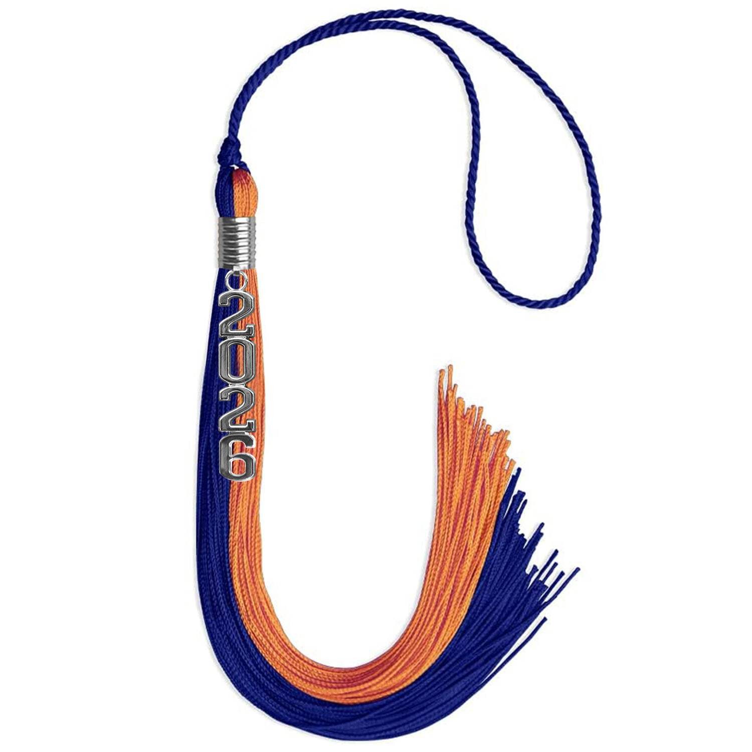 Endea Graduation Royal Blue/Orange Tassel With Silver Stacked Date Drop