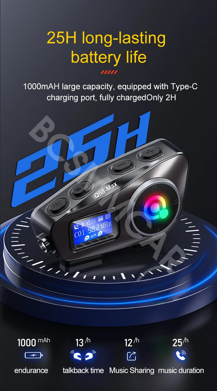 Motorcycle Intercom 2 Riders Bluetooth Helmet Headset Interphone Waterproof FM