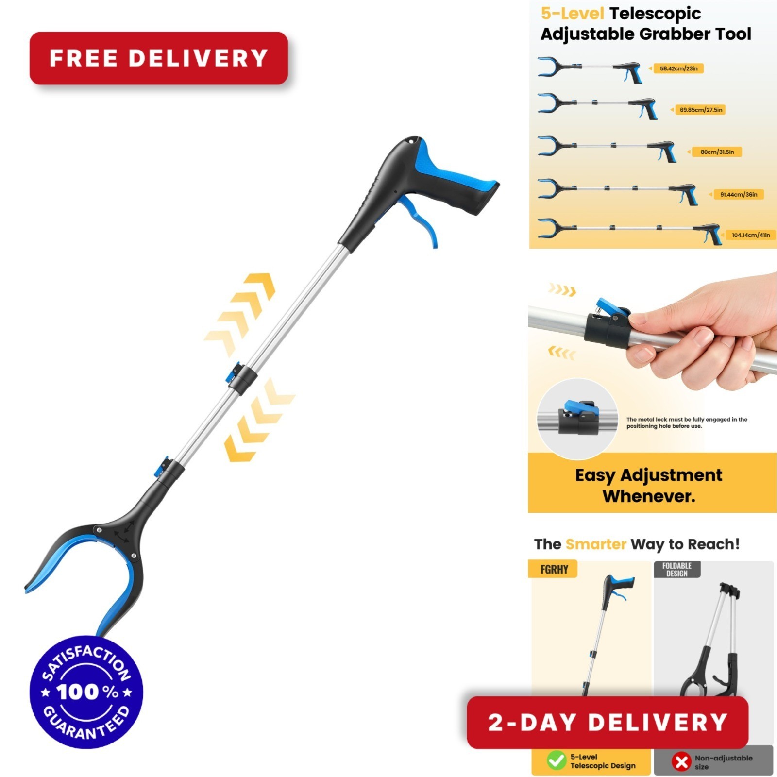 FGRHY Telescopic Grabber Tool, Adjustable Length 23''-41'' for Litter Picking