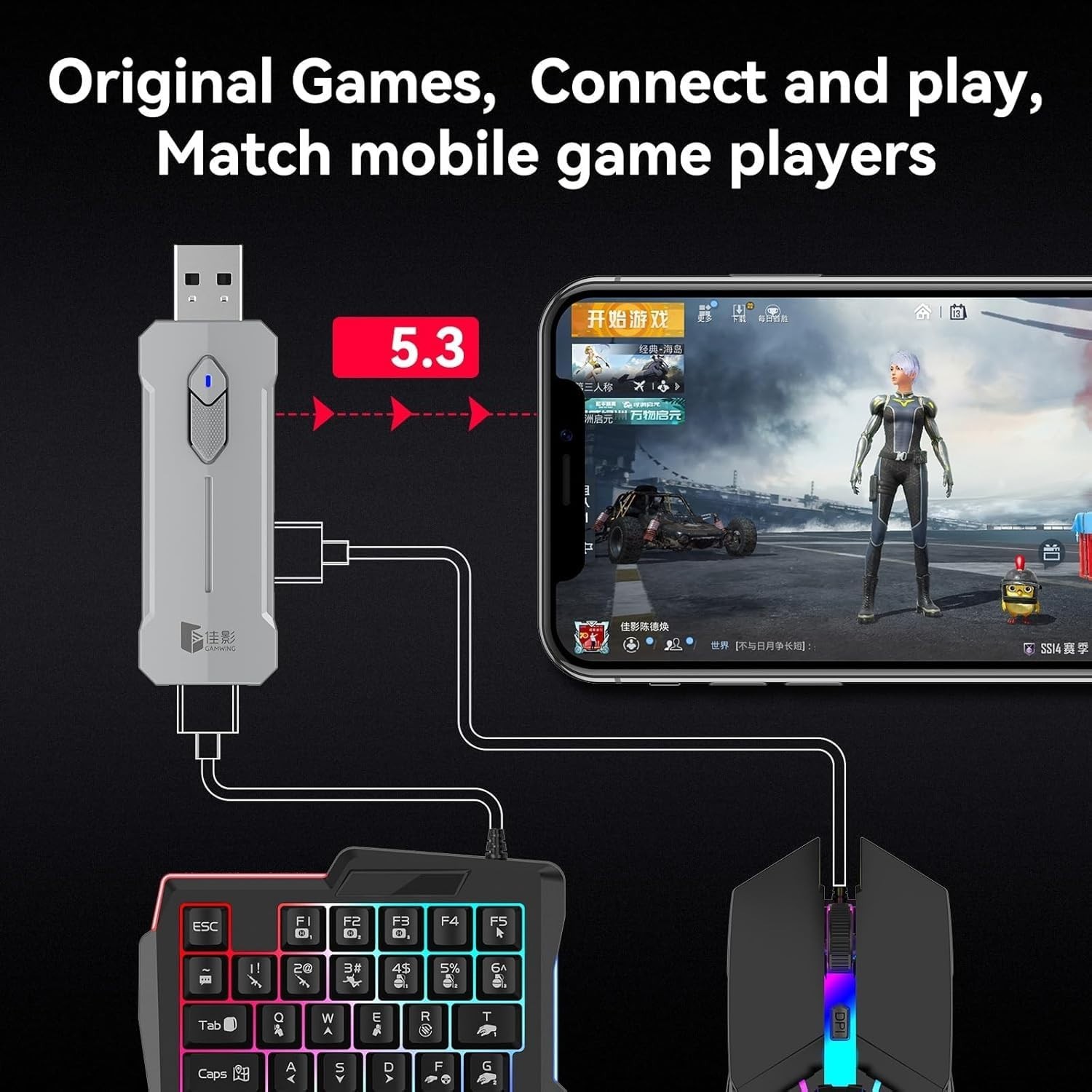 X8 5 in 1 Mobile Game Combo Pack with RGB Mini Gaming Keyboard & Mouse Android