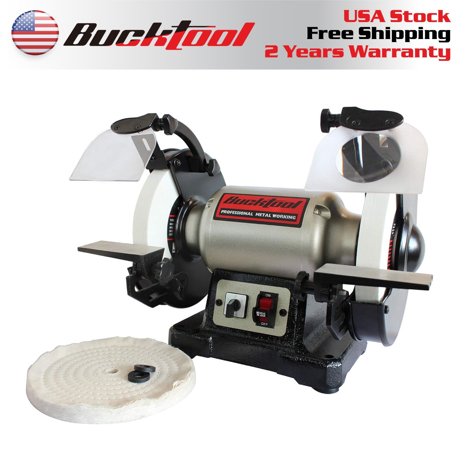 BUCKTOOL Bench Grinder and Buffer, 8-Inch Dual-Speed Grinder with Low/High Speed