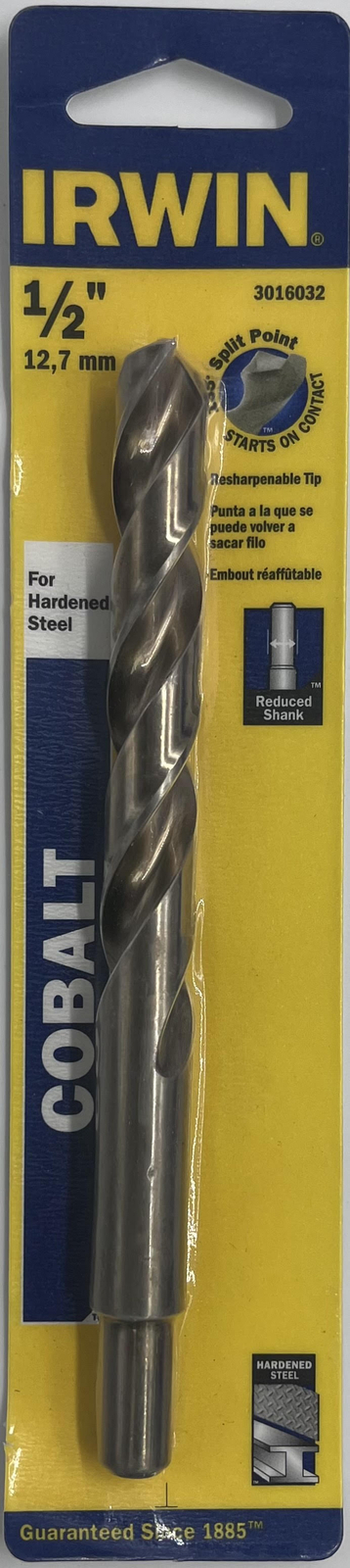 Irwin Tools 3016032 Single Cobalt Drill Bit with Reduced Shank, 1/2" x 6"