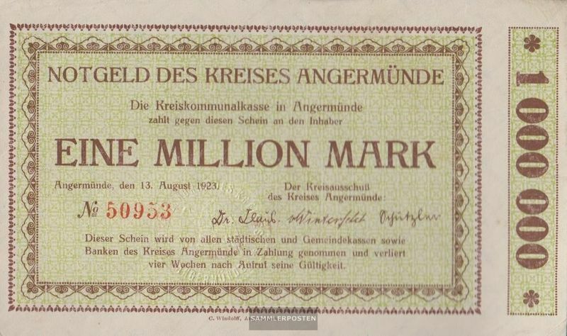 Angermünde Inflationsgeld of Circle Angermünde used (III) 1923 1 One million Mar