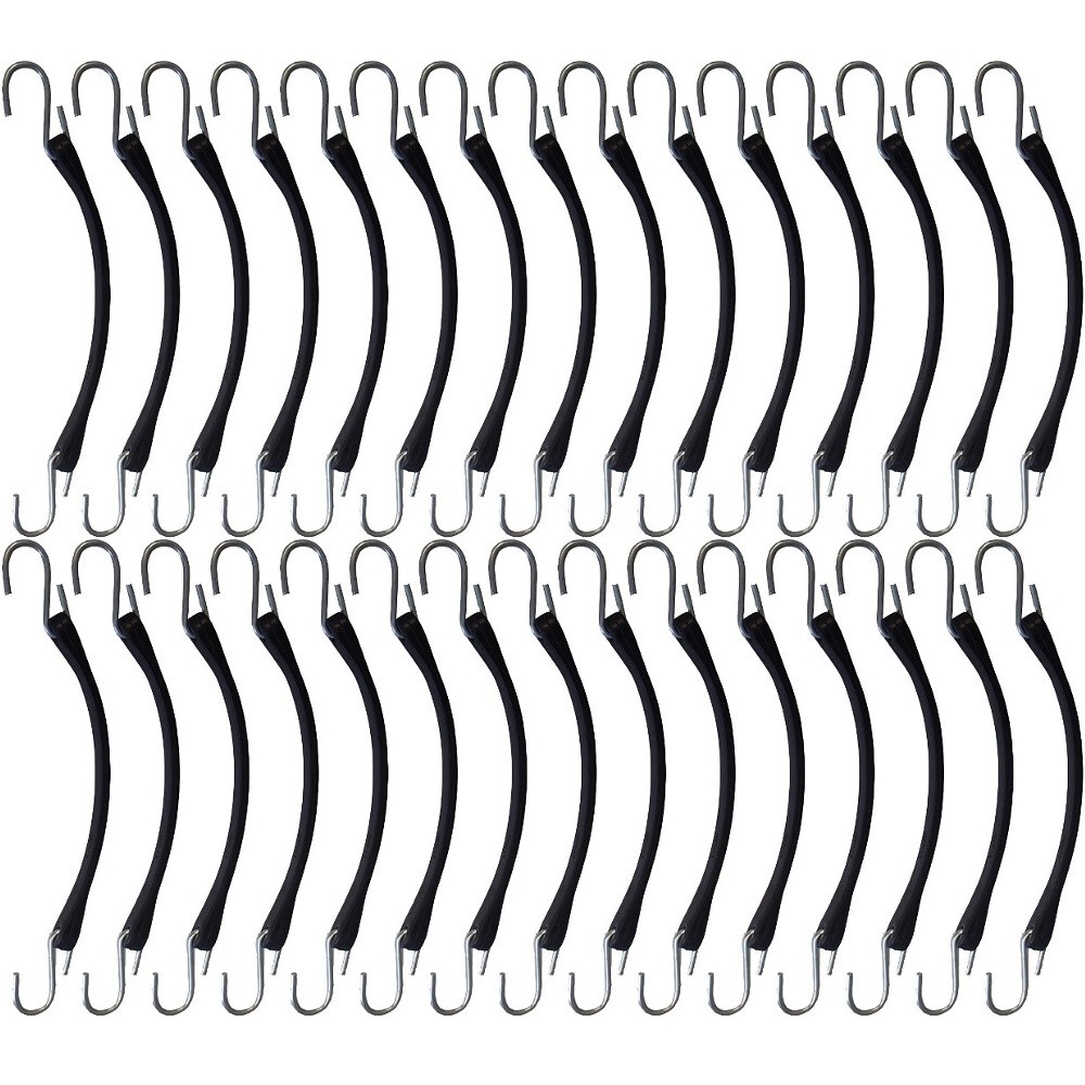 Thirty (30) New 9" Bungee Straps/Cords with Steel "S" Hooks for Trucks & Trailer