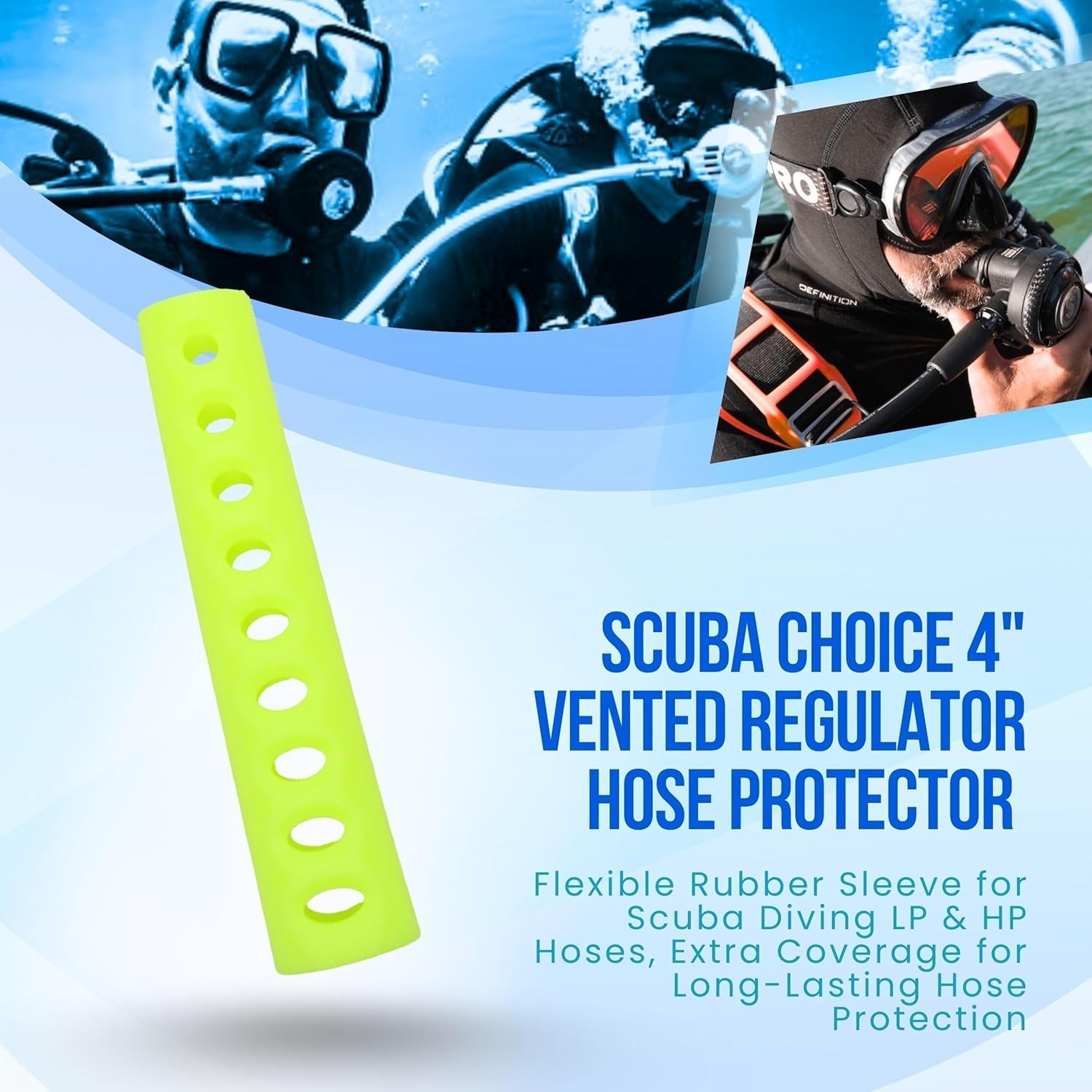 Scuba Diving 4" Long Vented Regulator Hose Protector – Soft Silicone Mouthpie...