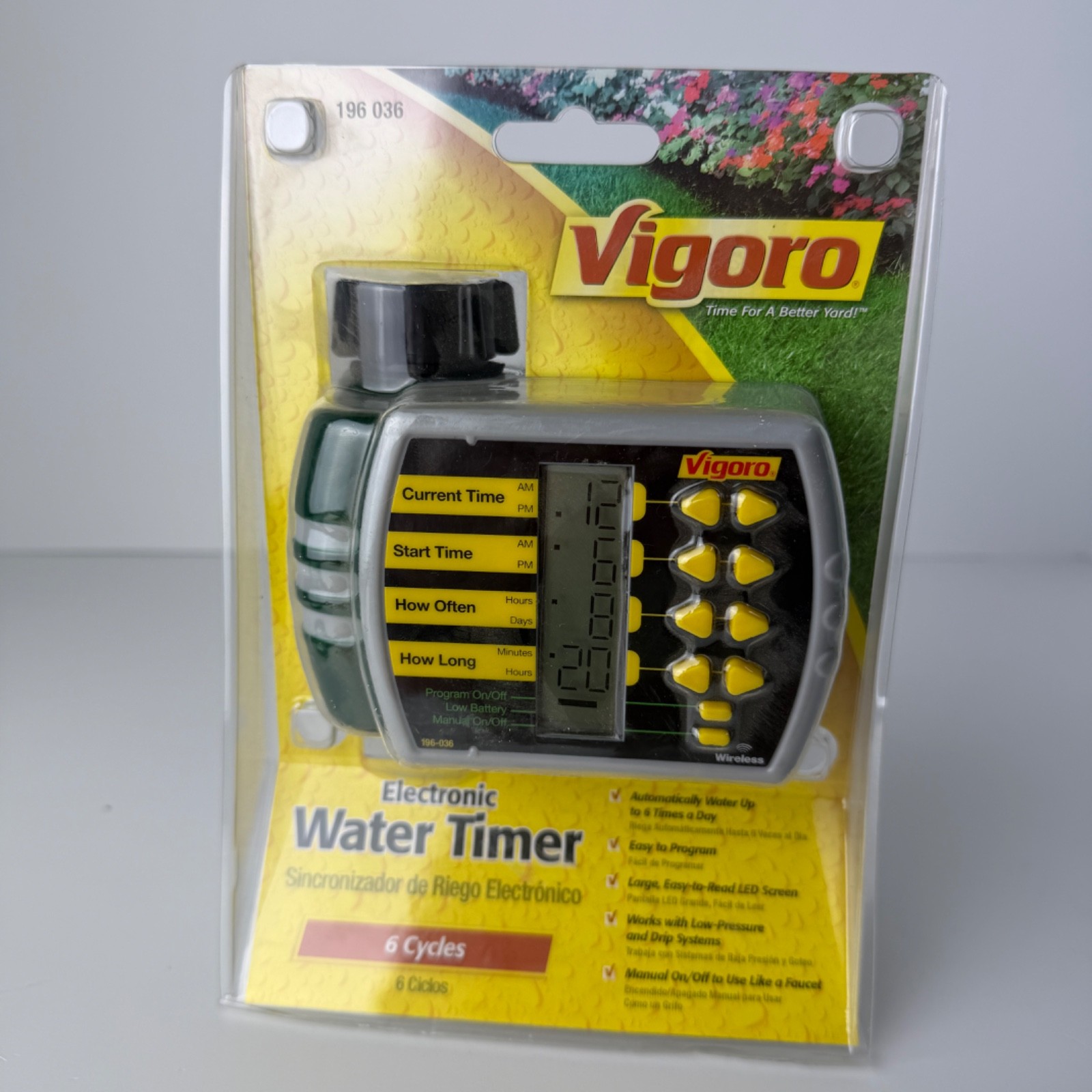 Vigoro Electronic Water Timer 196-036 Digital Hose Timer 6 Cycles New Open Box