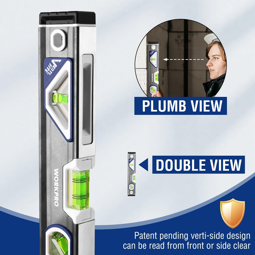 WORKPRO 10''Torpedo Level, Small leveler tool w/3 Different Bubbles 45°/90°/180°