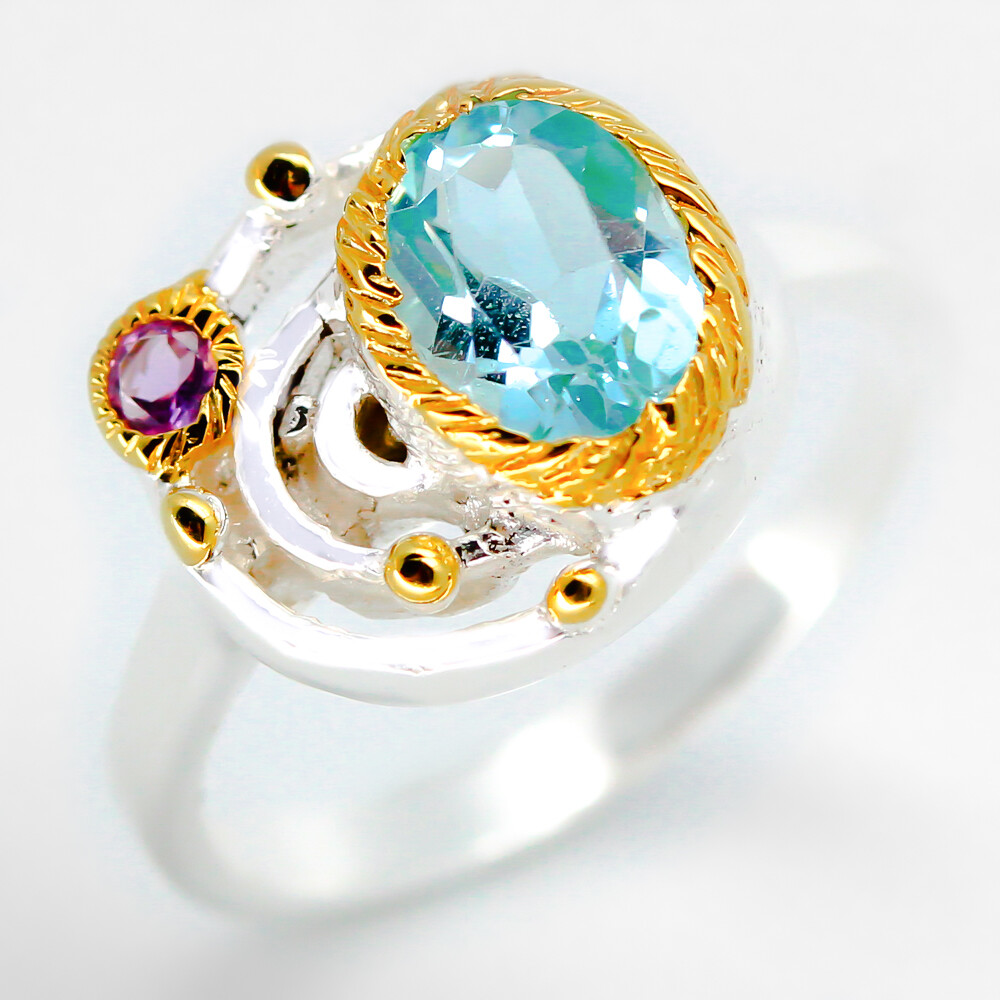 Handmade Jewelry Gift Natural Blue Topaz Silver Ring 925 Sterling / RVS15