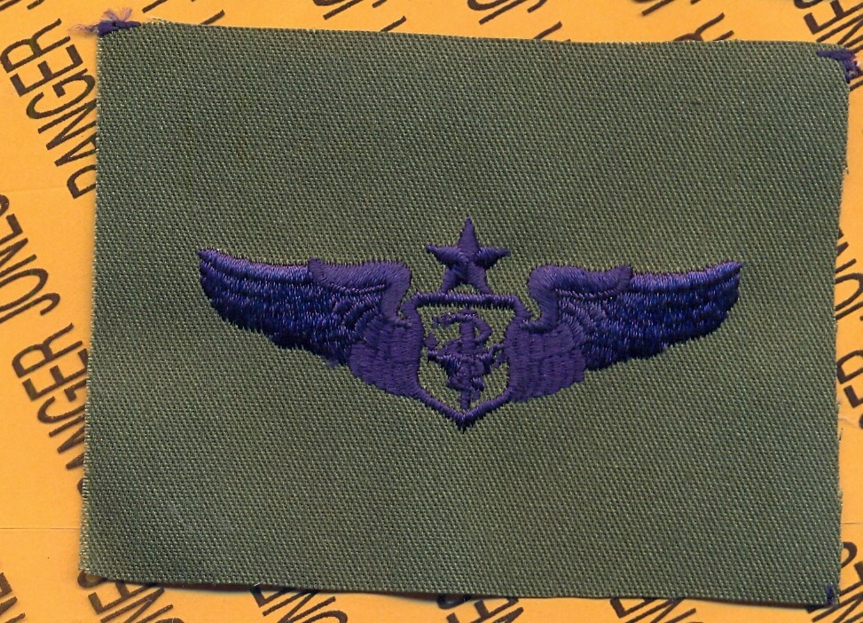 USAF Senior Flight Nurse Qualification wing badge OD Green Blue ~3" wing patch