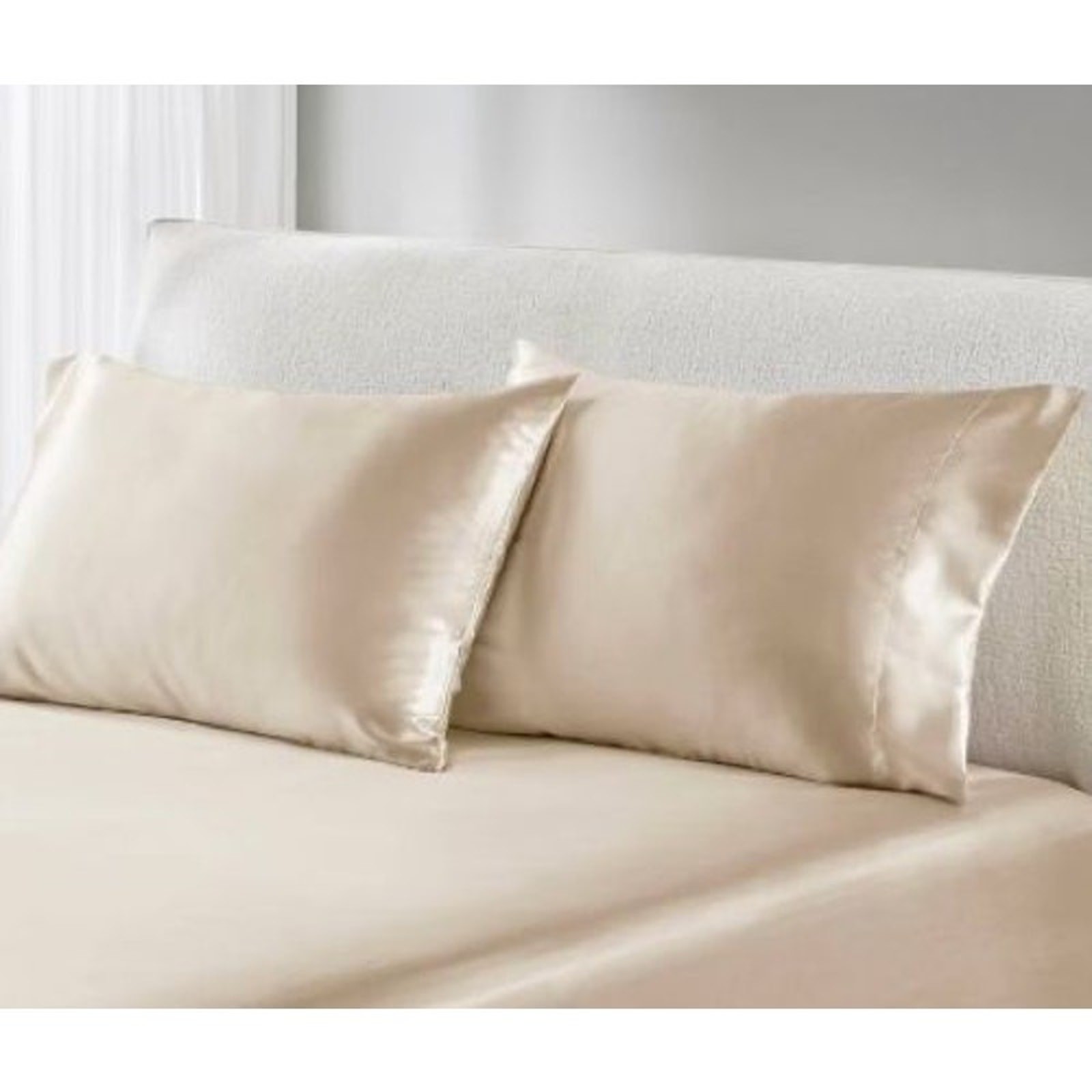 2 Piece Set Beautyrest STANDARD Satin Pillowcases Ivory Silky Therapeutic Hair