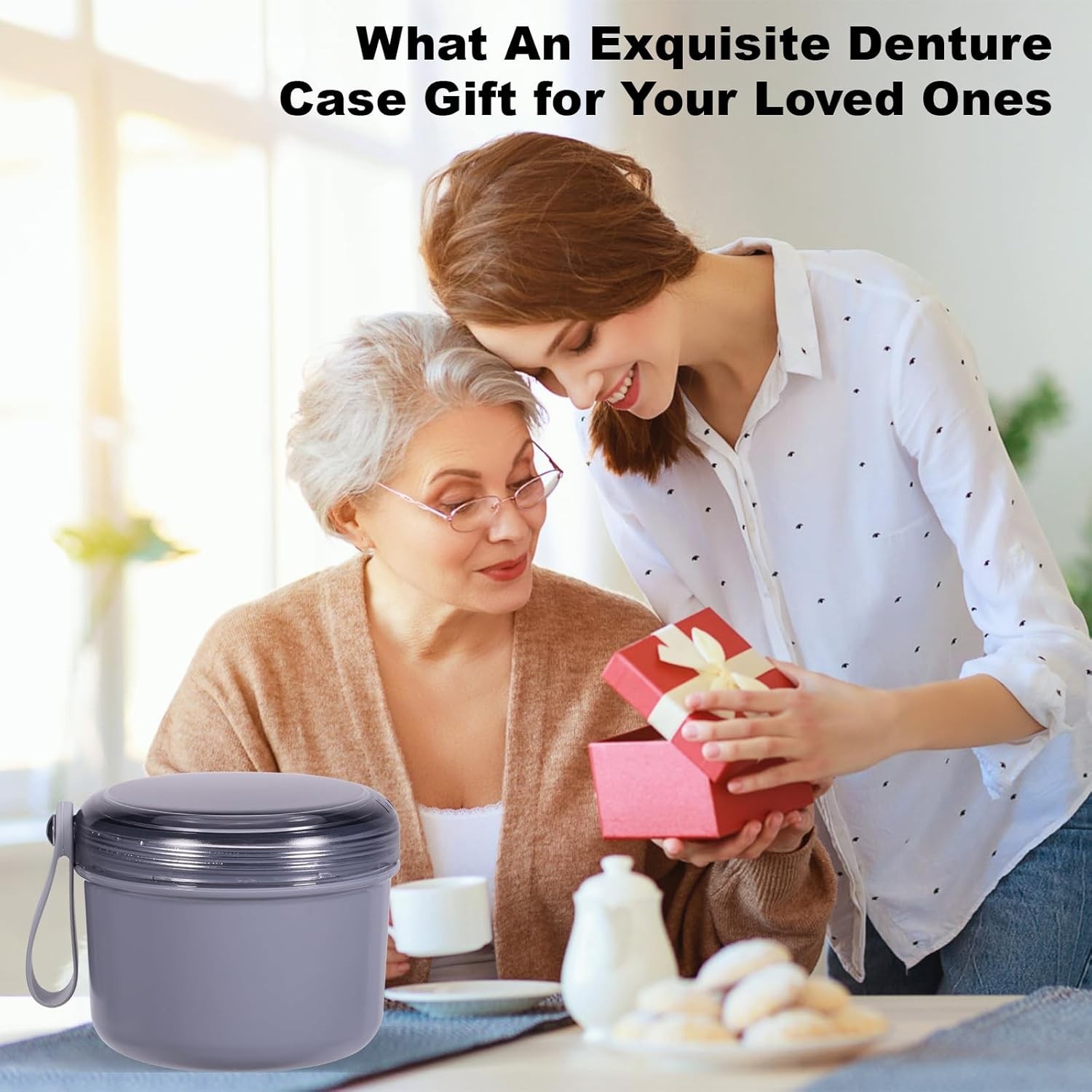 Leak-Proof Denture Container for Full & Partial Dentures – Grey