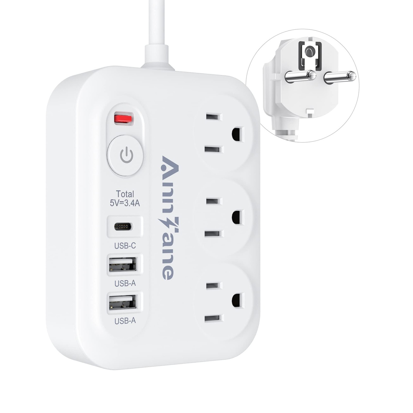 European Travel Plug Adapter with 4ft Extension Cord, (not for Uk) Us To Europea