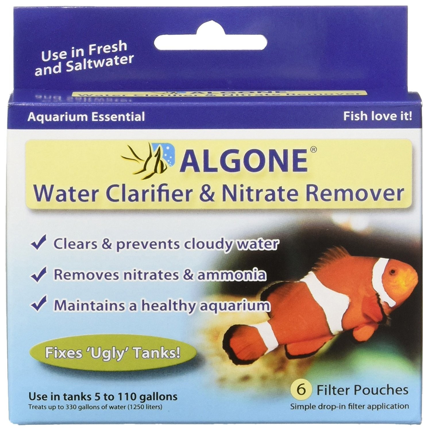 Algone Water Clarifier and Nitrate Remover for Aquariums  Treats 330 Gallons