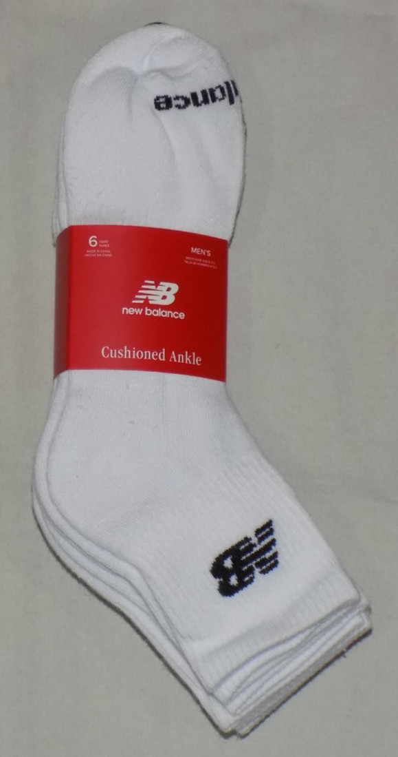 New Balance Men's 6 Pairs Cushioned Ankle Socks White Shoe Size 8-12.5 New