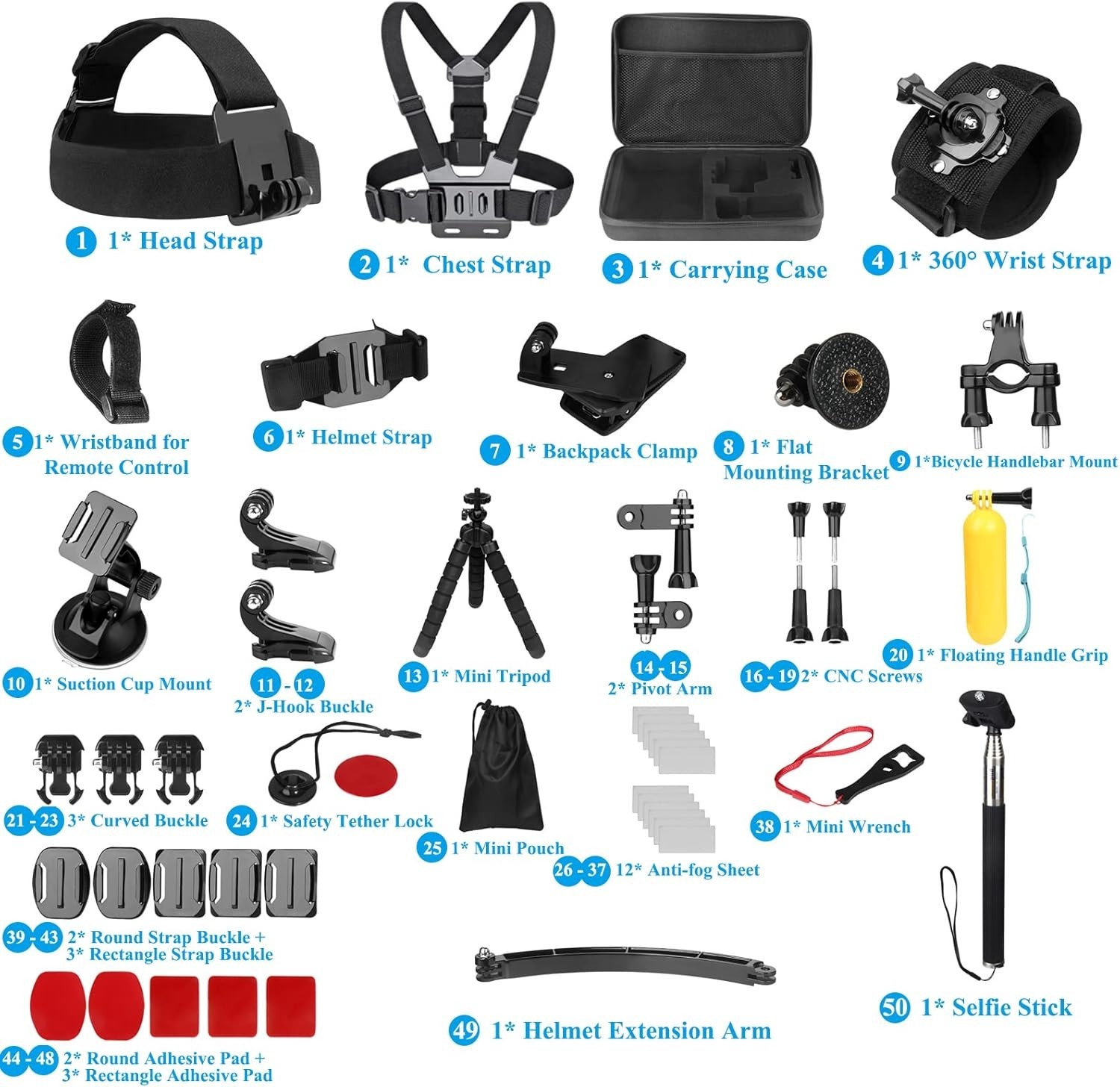 Versatile 50-in-1 Action Camera Accessory Kit for Vloggers & Outdoor Enthusiasts