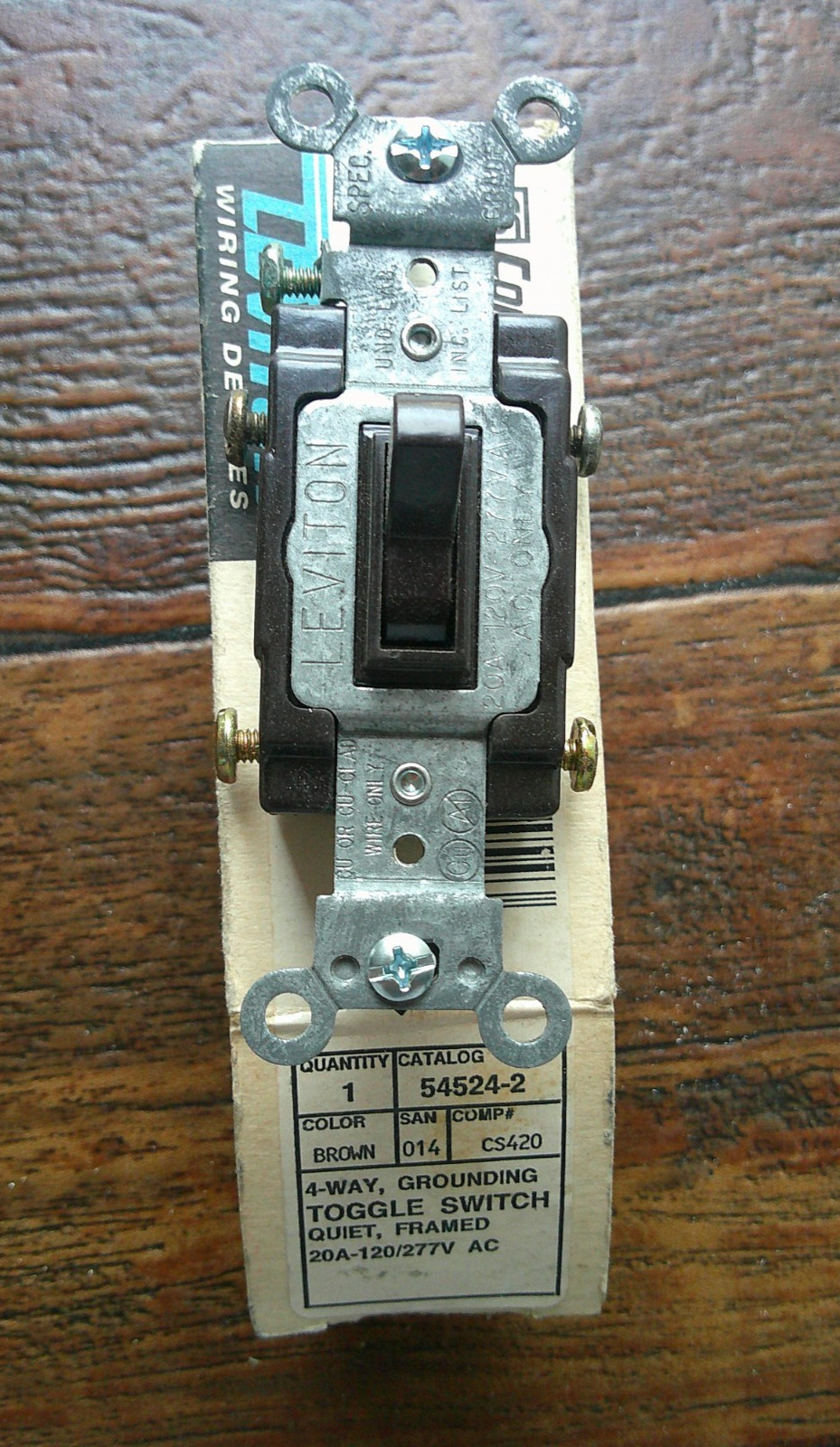 LEVITON 554524-2  20A 120/277V AC 4-Way Quiet Toggle Switch Commercial, BROWN