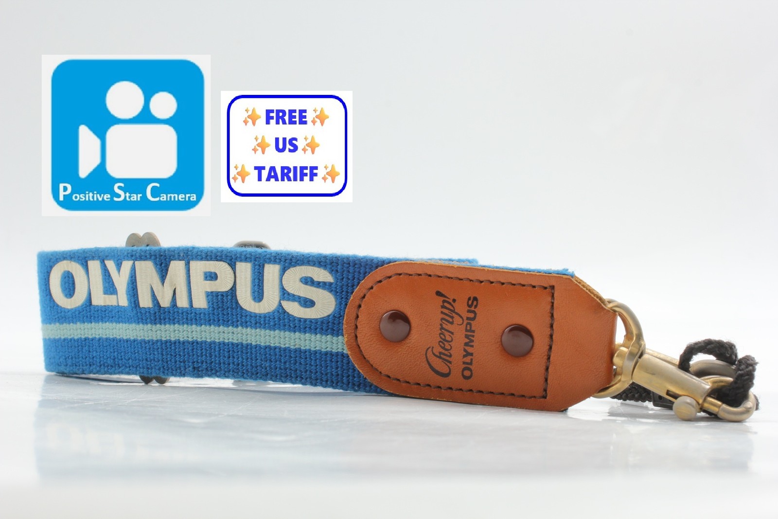 🎦👀🌟Near MINT🌟 Olympus Genuine Cheer Up Vintage Camera Strap Blue From JAPAN