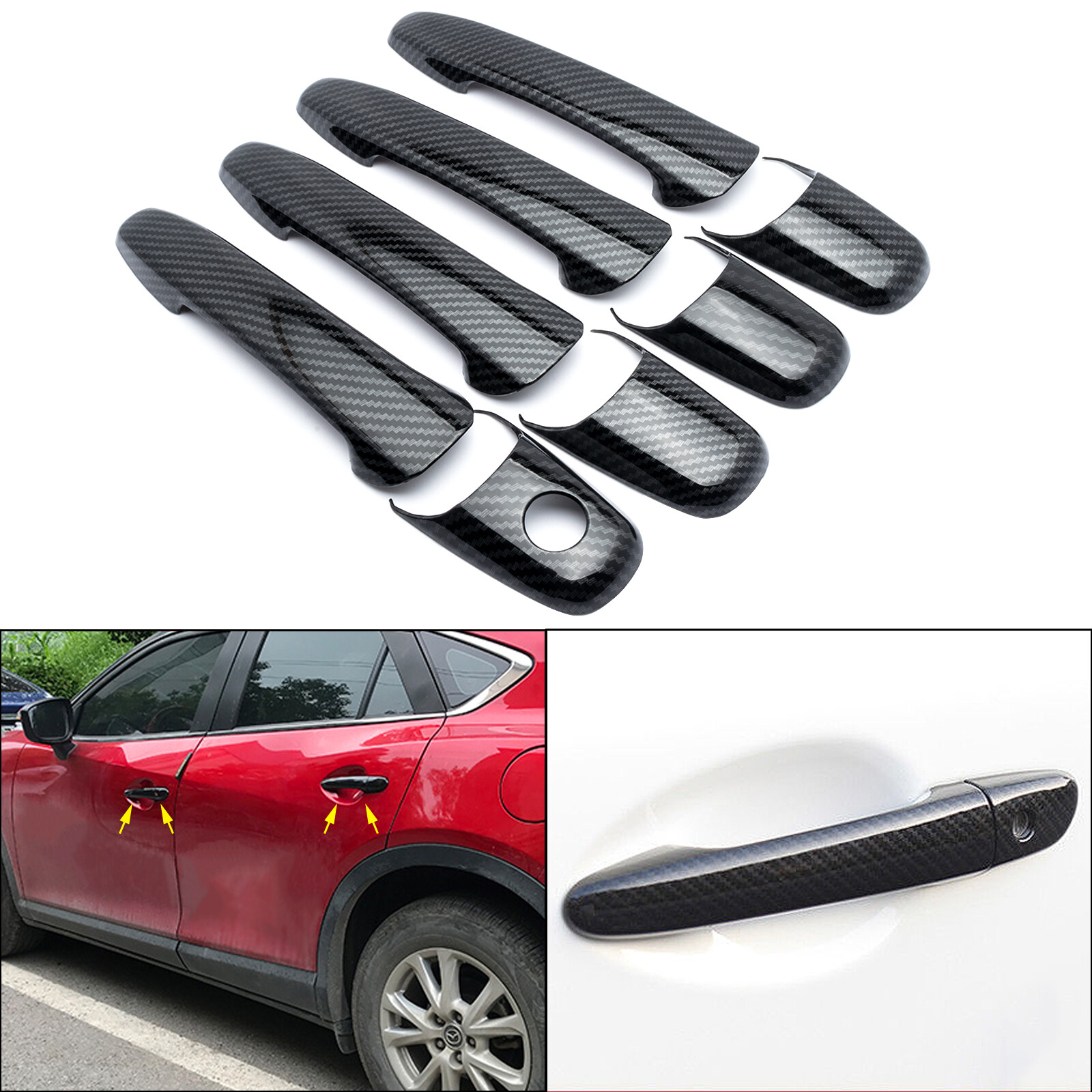 Carbon Fiber Style Door Handle Cover Trim For Lincoln MKX 2007-2010 MKZ 2007-12