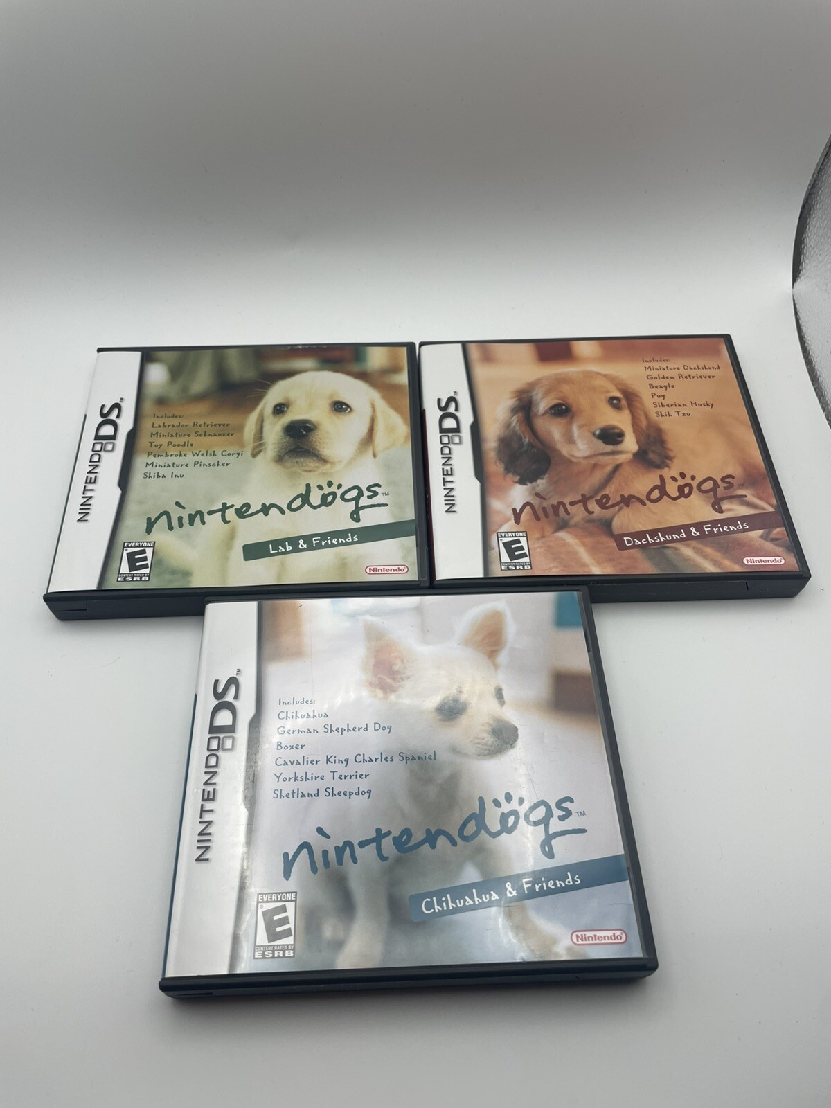 Lot of 3 Nintendogs Games: Dachshund, Lab & Chihuahua-CASE/MANUAL ONLY-No Games!