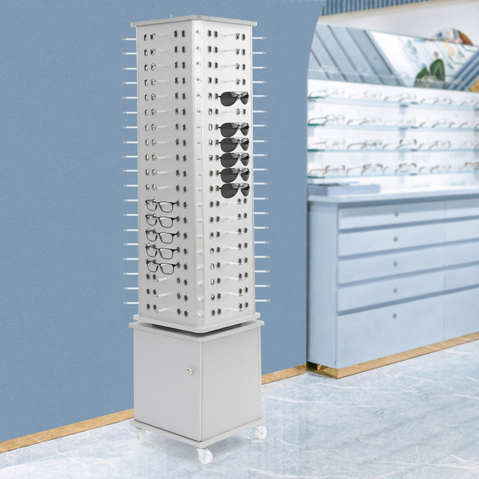 152pcs Eyeglass Display Stand with Box Floor Stand 4 Sides Holder Sunglass Rack