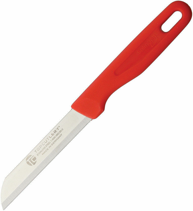 Solingen Top Cutlery Paring Knife 7.38" Micro Serrated Red TC17343R with Cover