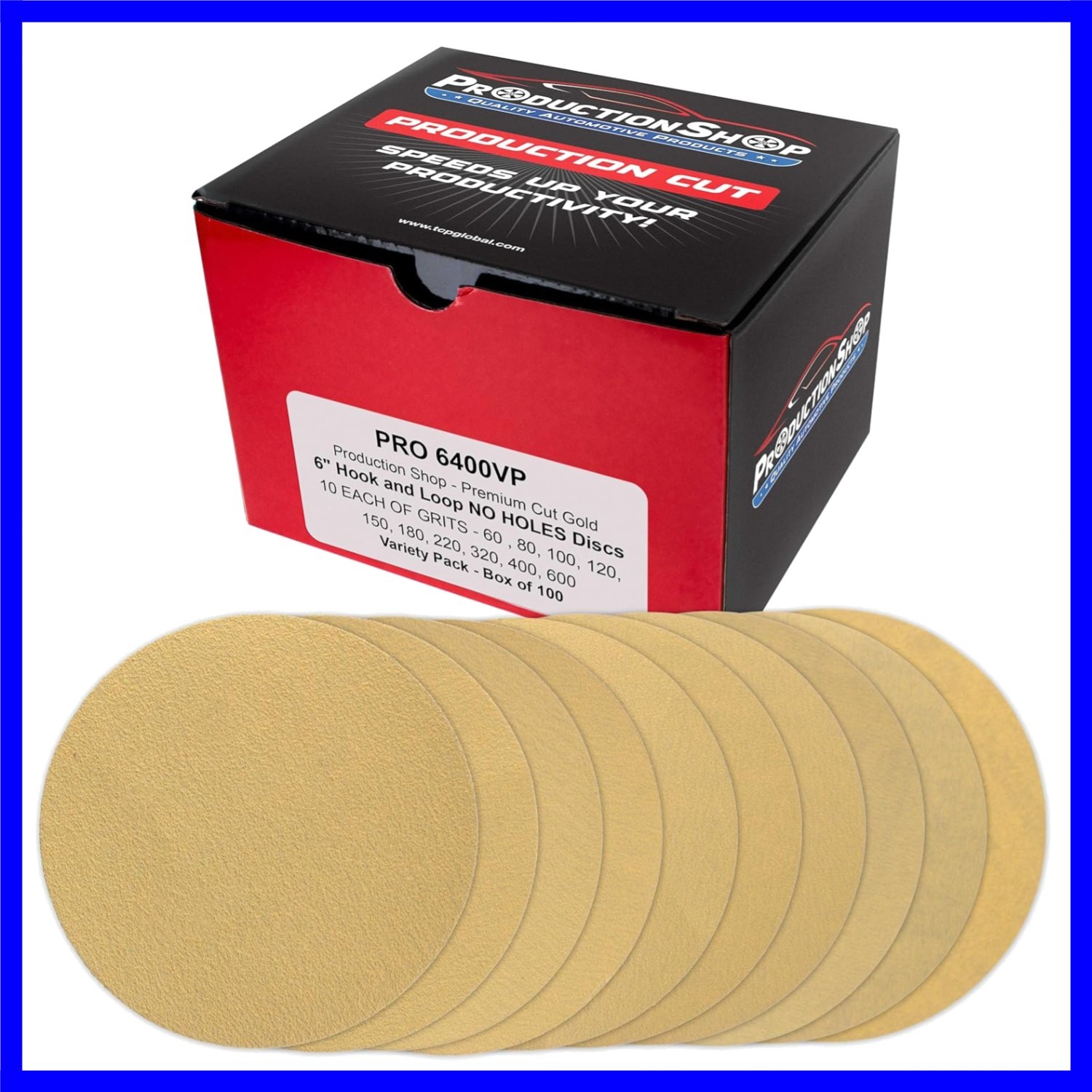 6" Gold Sanding Discs, 100 Disc Variety Pack, Grits 60, 80, 100, 120, 150, 18...