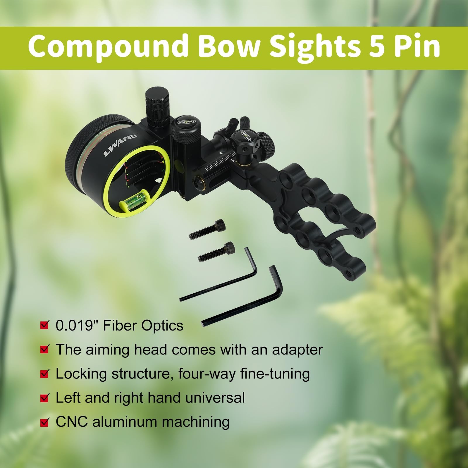 Compound Bow Sight Archery 5-Pin Short Bar - 0.019" -