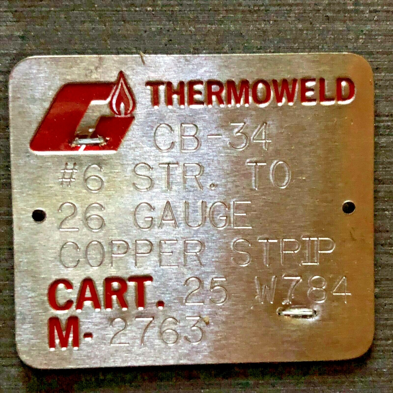 Thermoweld Mold CB-34 M-2763 Cart. 25 W784 #6 Str. to 26 Gauge Copper Strip