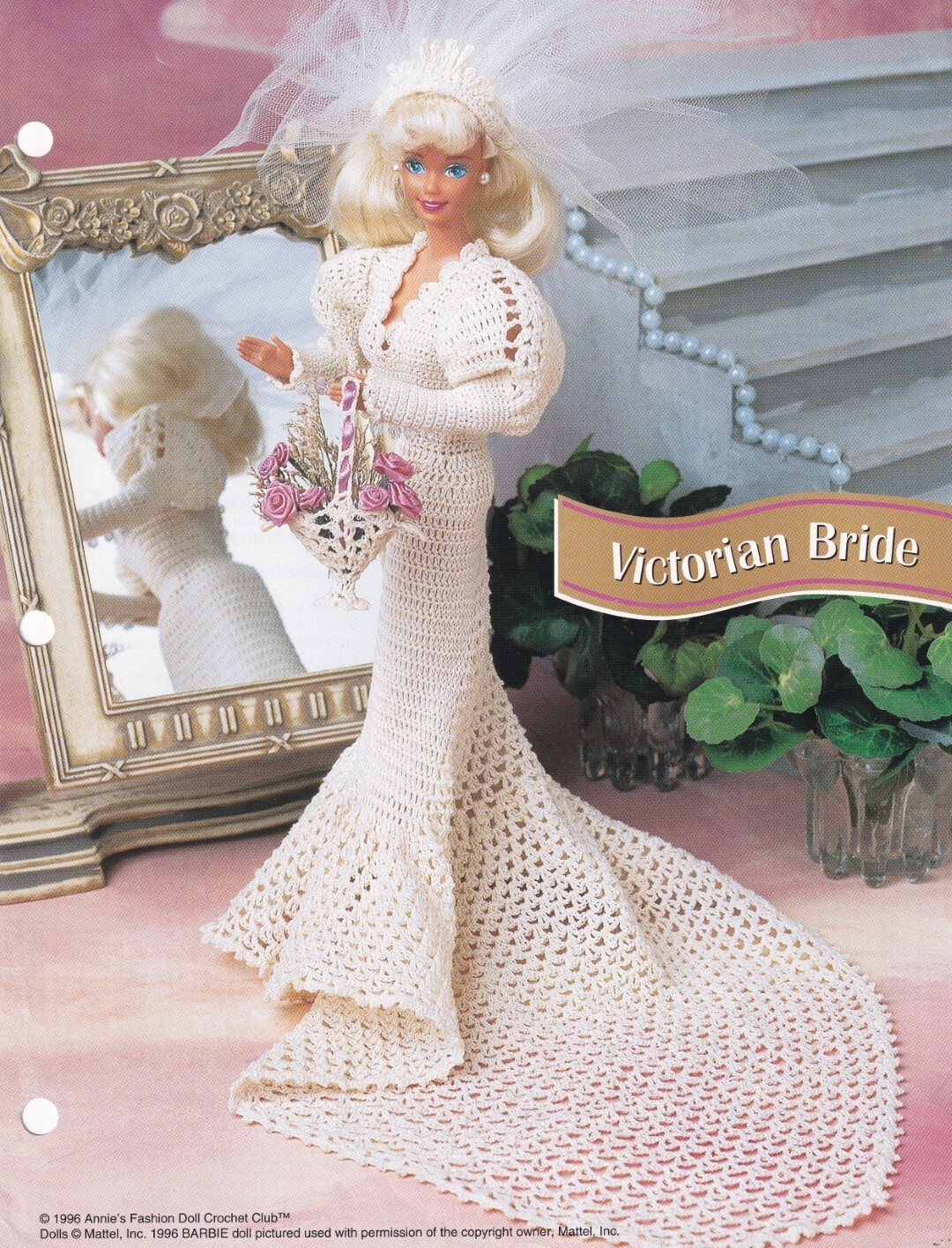 Fashion Doll Crochet Pattern VICTORIAN BRIDE Wedding Dress Flower Basket Tiara