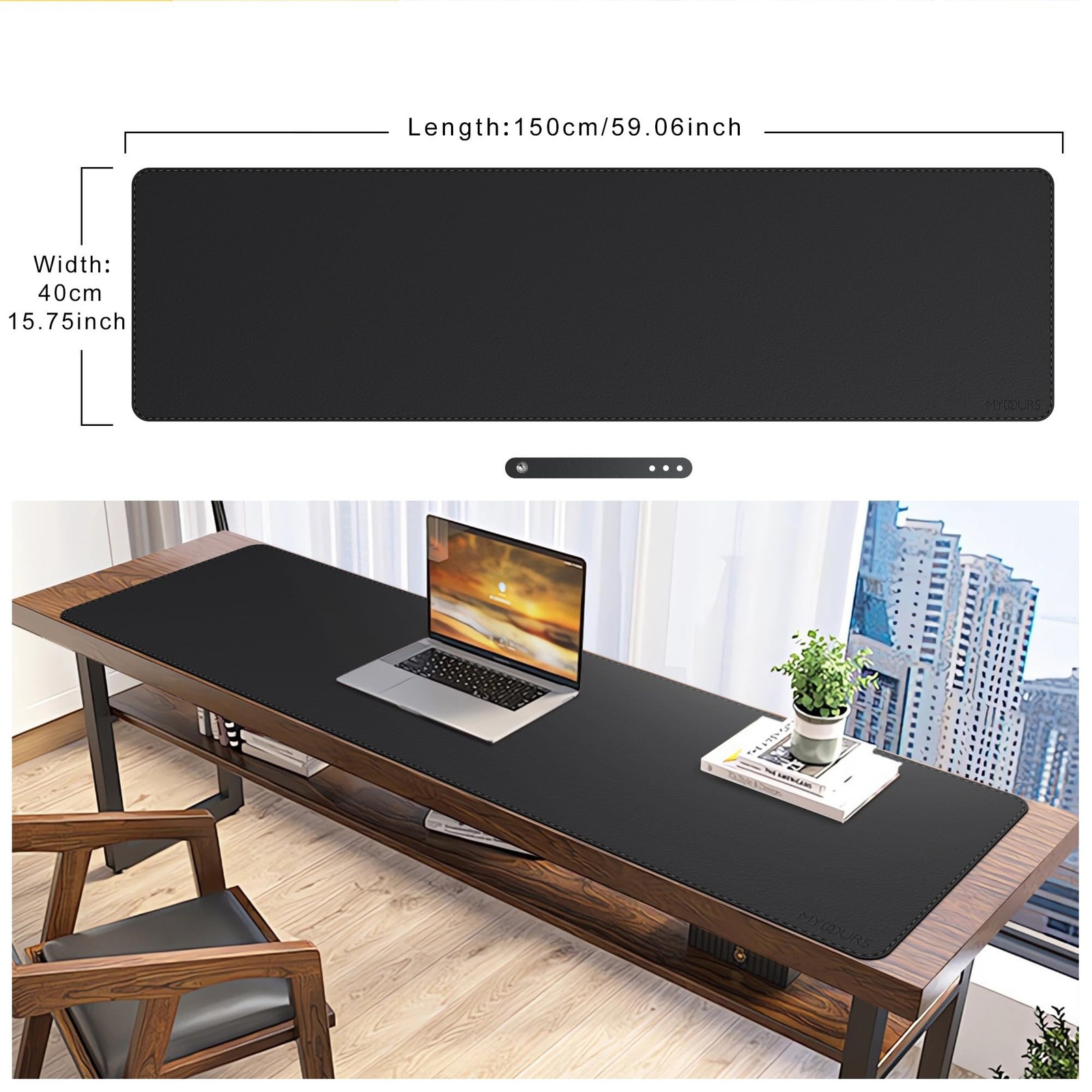 Mydours 59" x 15.7" Oversized PU Leather Desk Mat with Anti-Slip Suede Backin...