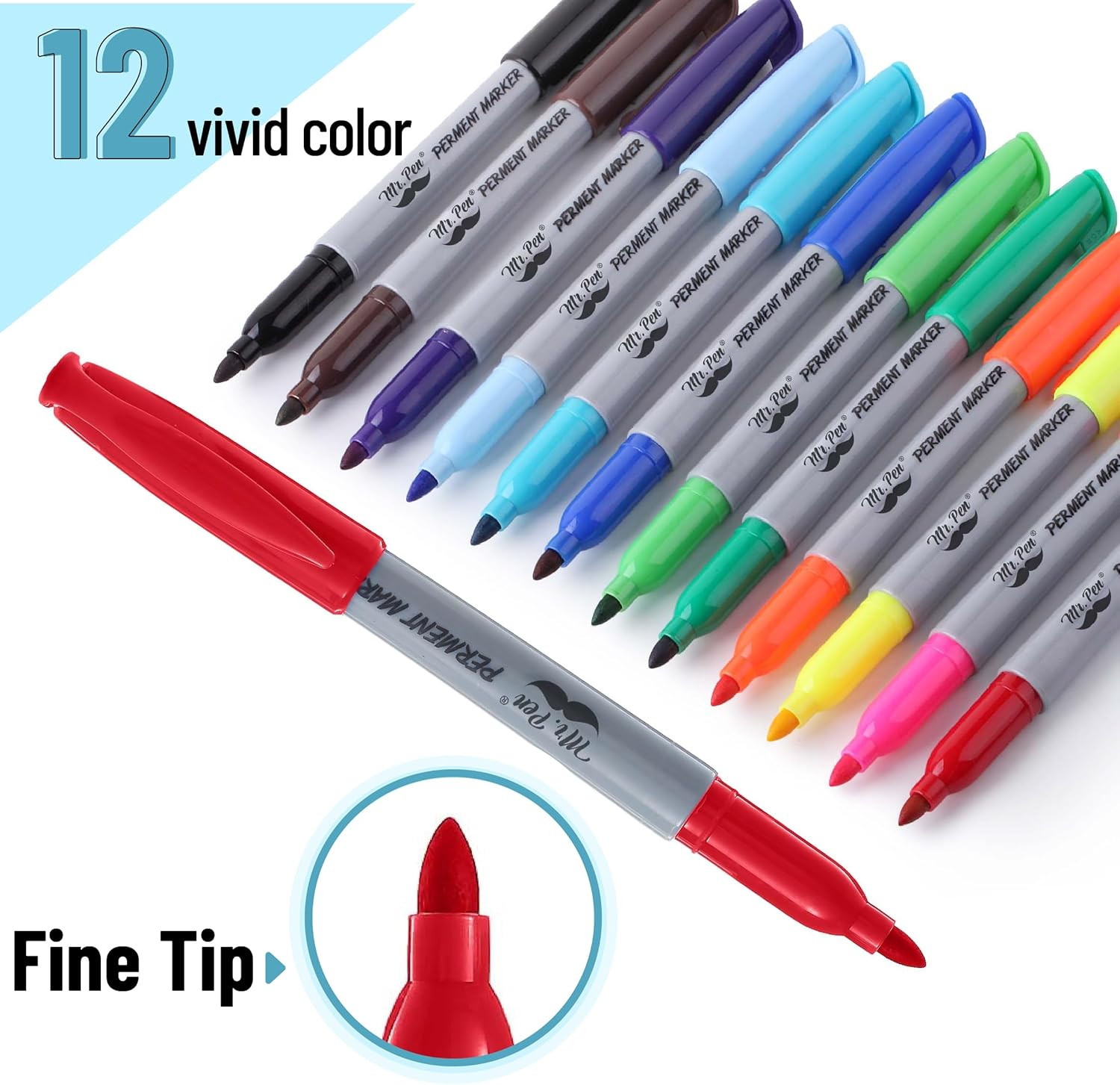 - Assorted Color, Fine Point Permanent Markers, 12 Pack