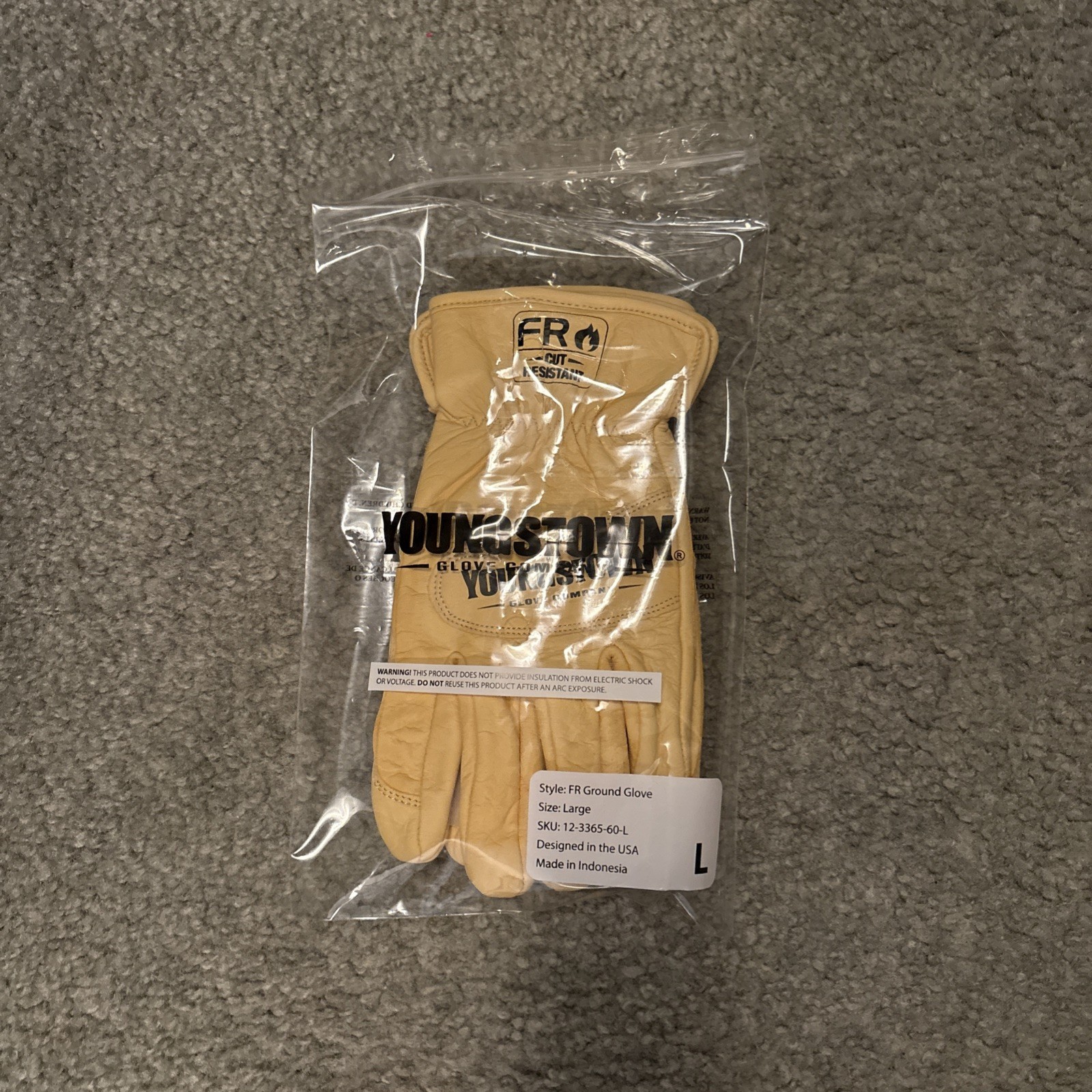Youngstown Glove 12-3365-60-L FR Ground Glove Lined with Kevlar, Large, Tan