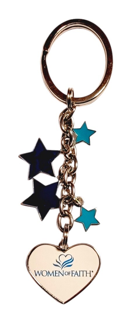 Women of Faith Keychain Silvertone Metal Enamel Stars Heart Charm Keyring