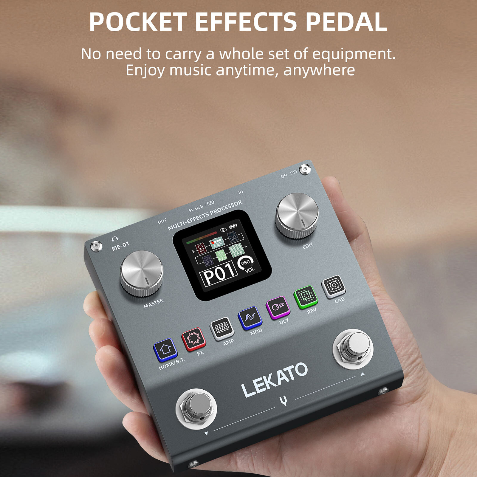 LEKATO Portable Guitar Effects Processor 20 IRs 80 Presets Support 3rd Party IR