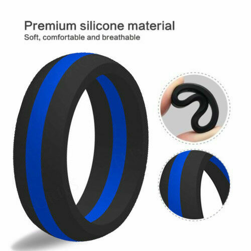 8MM Blue thin Line Police Cops Officer Silicon Rubber Sports Wedding Band Ring