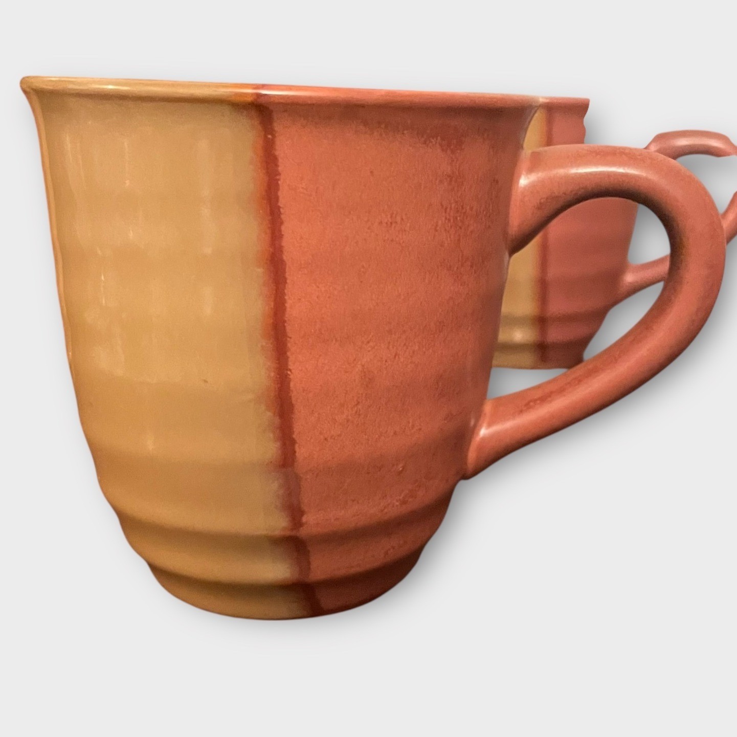 Sango Coffee Mugs Set of 4 Terracotta Tan Two Tone Stoneware Glazed Rustic MCM