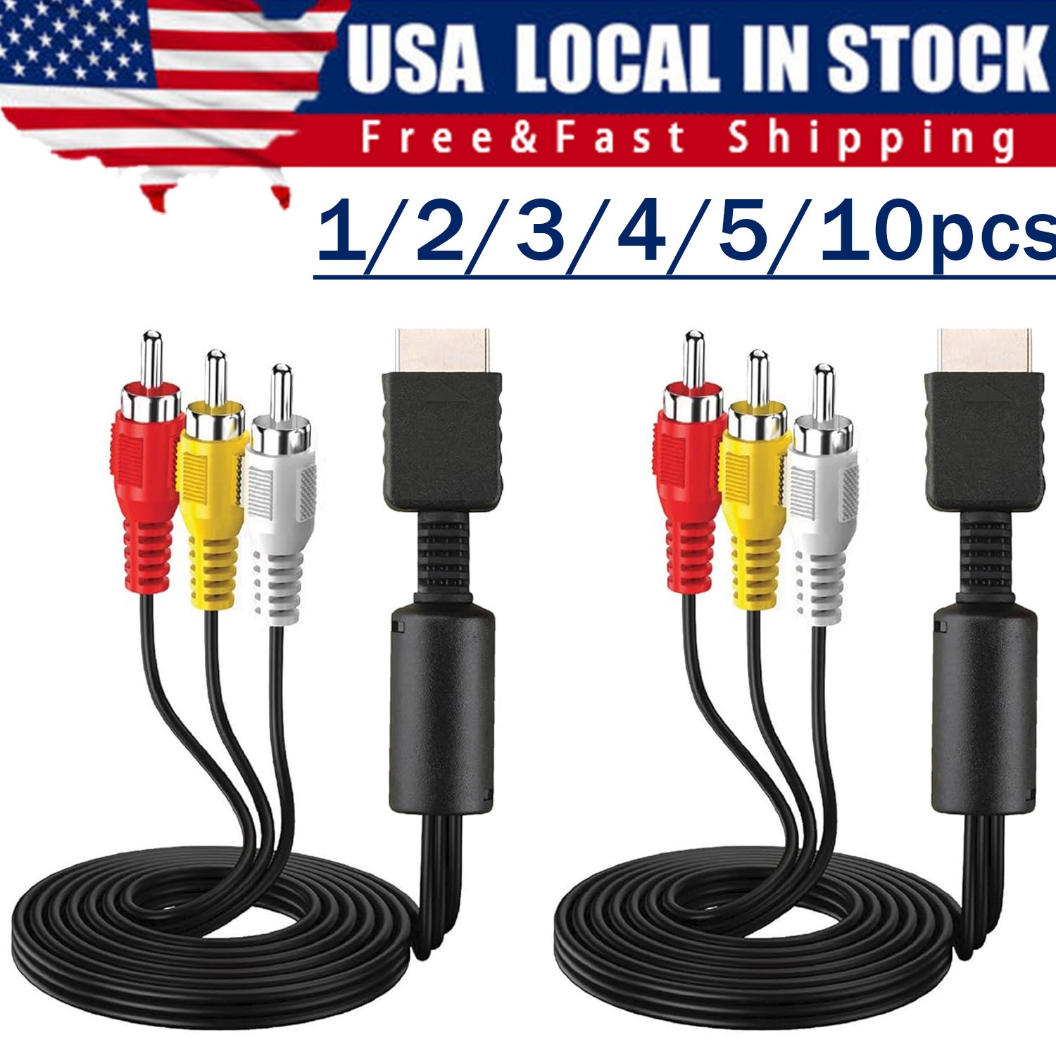 New 6 Feet RCA AV Audio Video Composite Cable Cord for Sony PS1 PS2 PS3 PS3 Slim