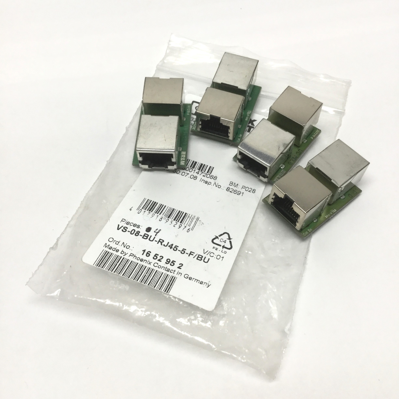 Lot of 4 Phoenix Contact VS-08-BU-RJ45-5-F/BU RJ45 CAT5e Socket Inserts, 8-Pos