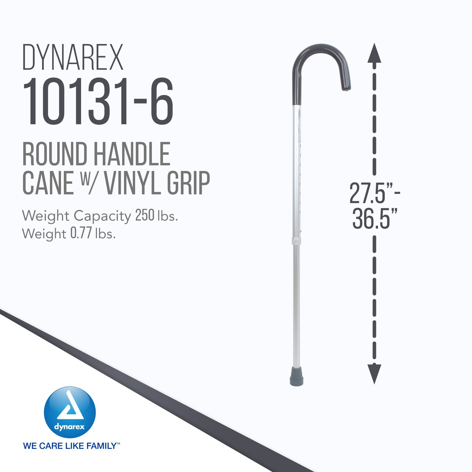 Dynarex Round Handle Canes with Vinyl Grip, Height Adjustable - 6 Canes