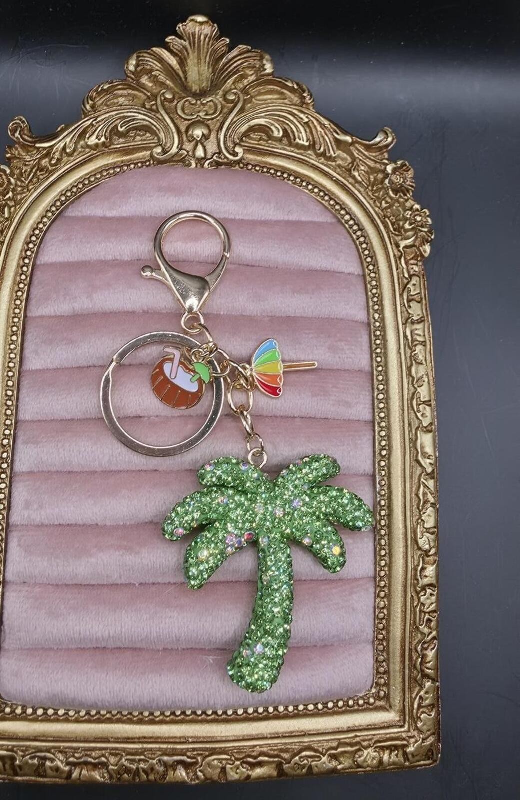 Green Rhinestone Palm Tree Keychain Bag Charm