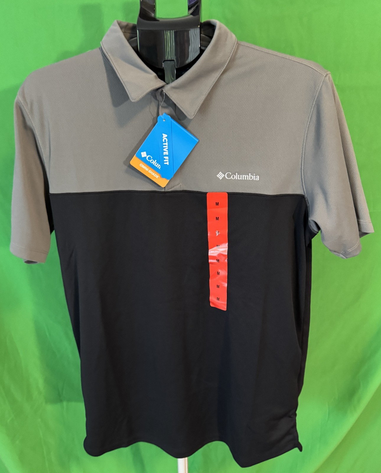 Columbia Active Fit Logo Polo Shirt Black & Gray Men's M NEW NWT!