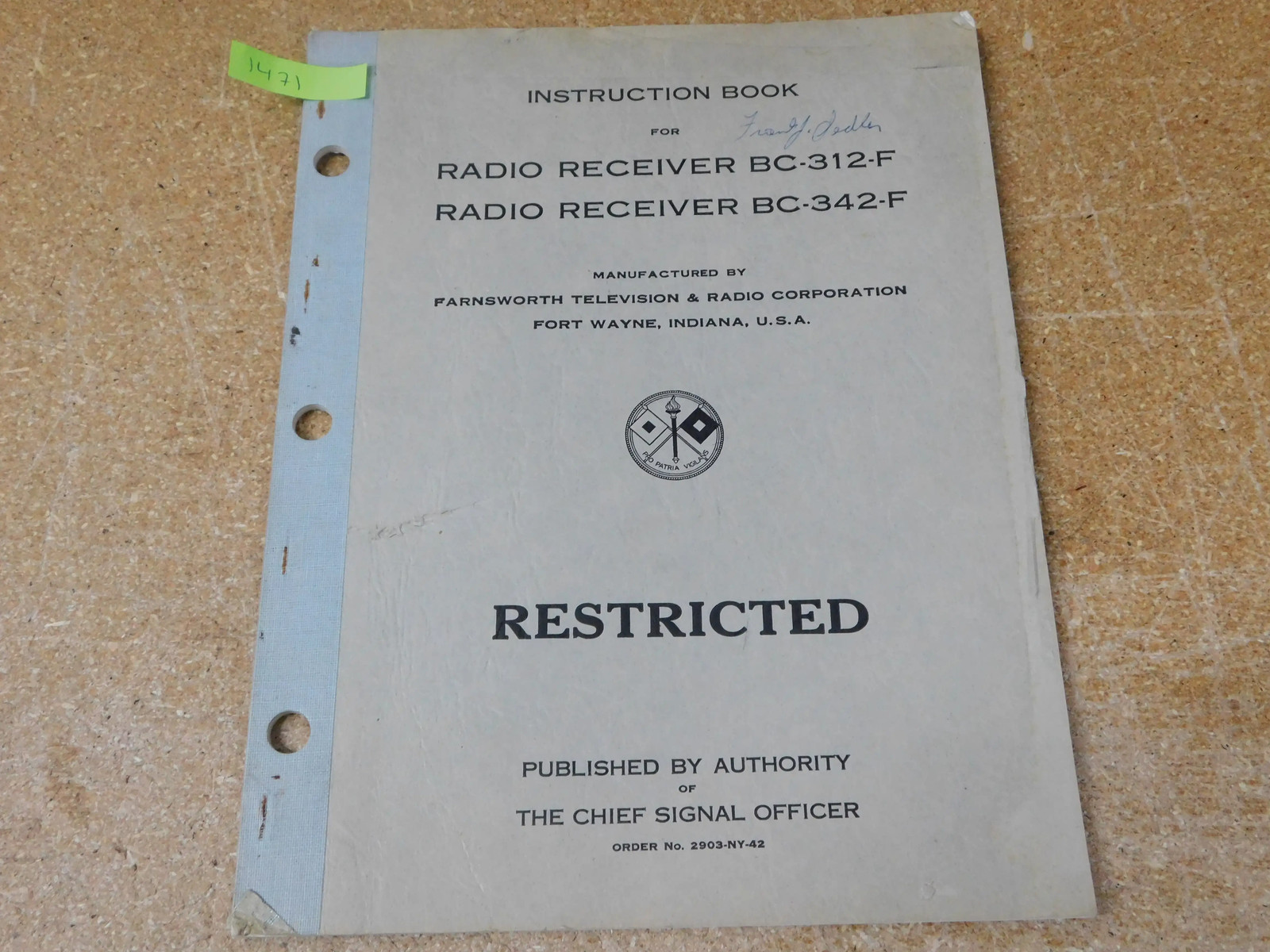 BC-312-F BC-342-F Radio Receiver Instruction Book w/ Schematics (original)