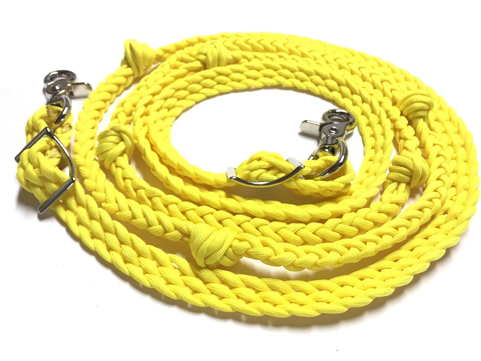 western roping barrel reins braided Neon Yellow paracord horse tack grip knots