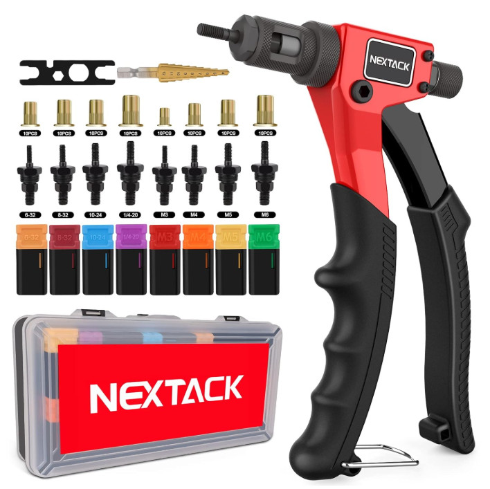 Rivet Nut Tool Kit 8" w/ Drill Bit, 80 Nutserts, Mandrels & Case – One-Hand Use