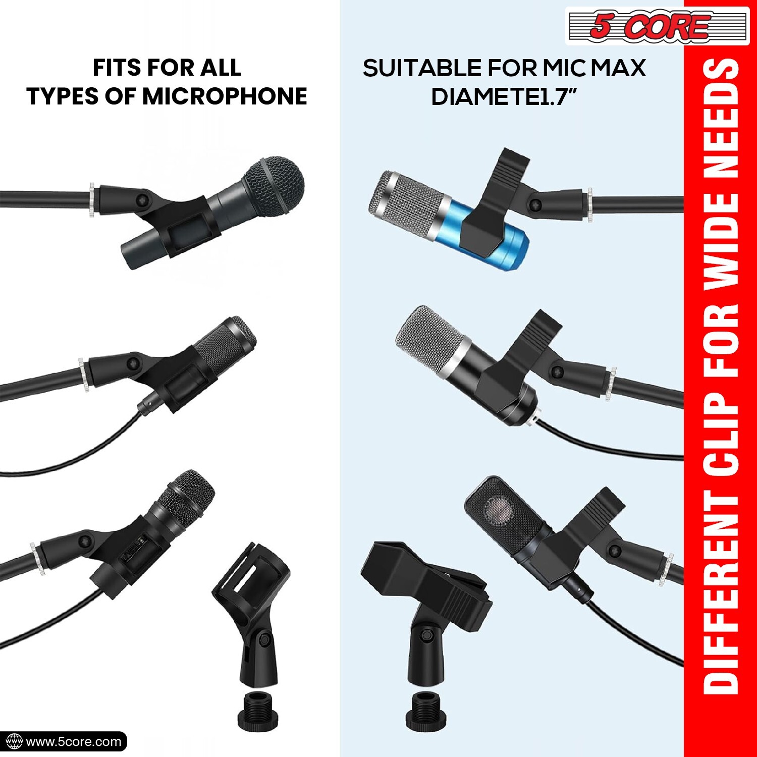 5Core Microphone Stand 360° Rotating Mic Clip Boom Arm Foldable Tripod Holder