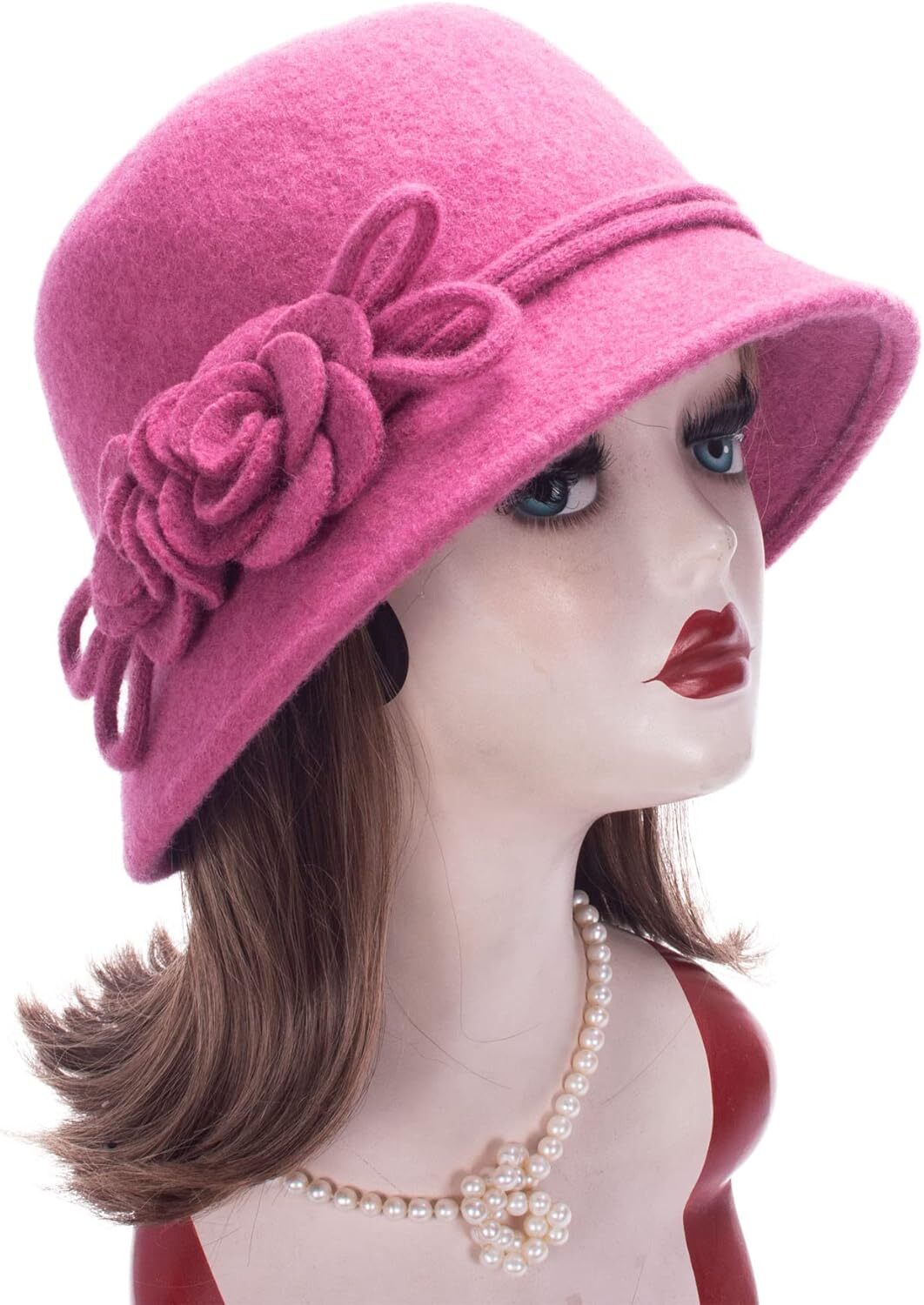 Lawliet Womens Retro Collapsible Soft Knit Wool One Size-X-Large, Dark Pink